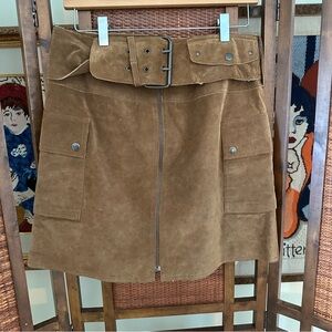 INC International Concepts brown leather suede miniskirt belted size 8
